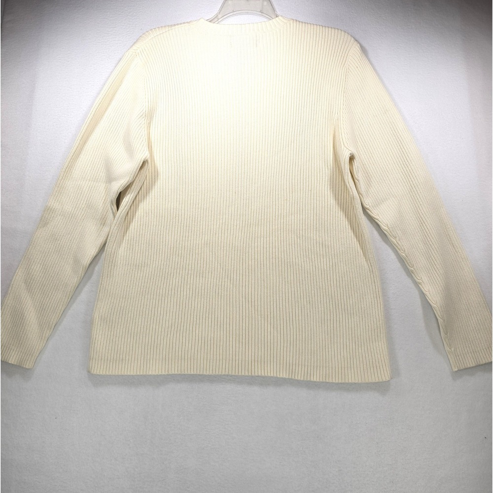 Eddie Bauer Mens Large Cream Ribbed V-Neck Cotton Knit Long Sleeve Sweater - Picture 2 of 13